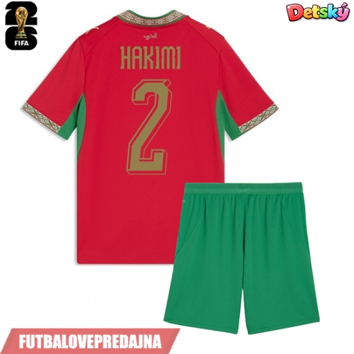 Lacne Dětský Futbalové dres Maroko Achraf Hakimi #2 MS 2026 Krátky Rukáv - Domáci (+ trenírky)